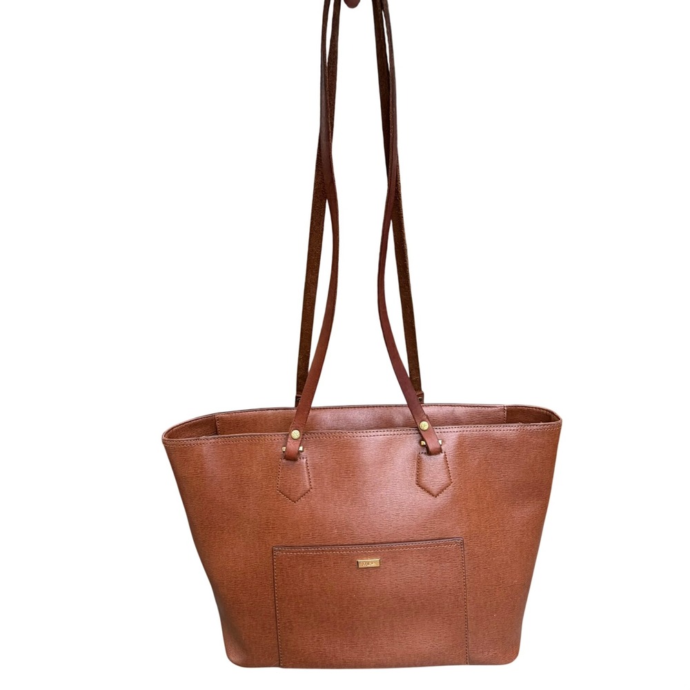 Lauren Ralph Lauren Women Tote Bag Large Brown Leather Satchel Work Bag Luxury